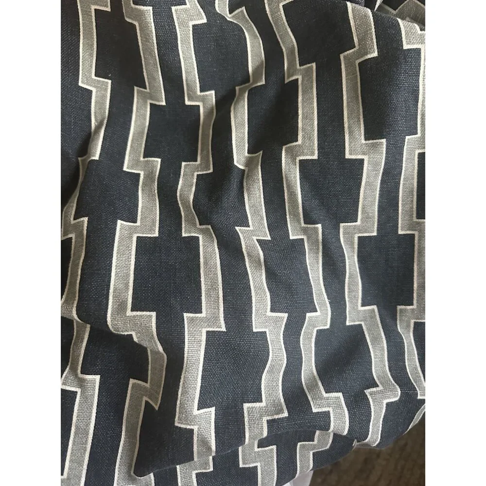 West Elm Wallpaper Print Window Curtain Panel Grommet Linen Cotton Blue 48
